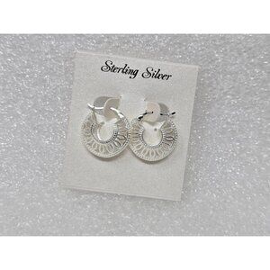 Sterling Silver Round Hoop Earrings With Intricate Cutout Design
